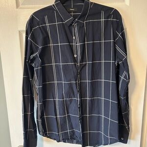 Theory Men's Navy and White Plaid Shirt